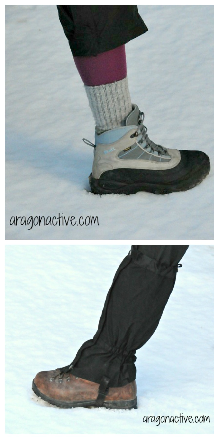 Photo showing two boots for snowshoeing on What to Wear Snowshoeing