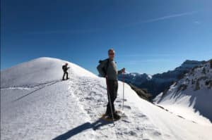 On top of Mondoto in snow shoes on our Snowshoeing Holidays Pyrenees