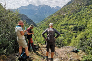 A photo of two students with our Spanish teacher in the Spanish Pyrenees mountains on our Spanish Language Walking Holiday Advanced Level