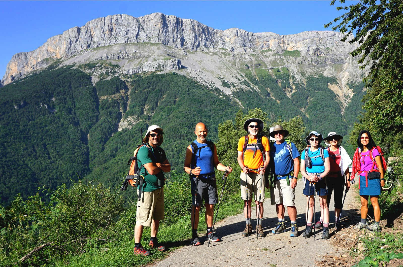 A hiking group with a local guide in the Spanish Pyrenees on our trip walking holidays in Spain run by Aragon Active