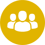 A gold icon with 3 white people representing the fact our group size is small, just 8 on our Cooking Holidays Spain in the Spanish Pyrenees with Aragon Active