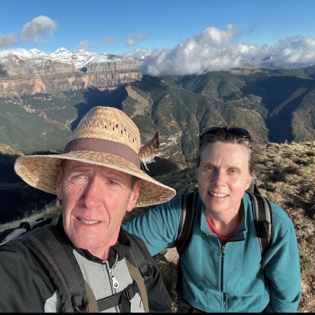 Simon and Lucy on the top of a mountain in the Spanish Pyrenees. They are the founders and hosts on Activity Holidays in Spain with Aragon Active