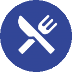 A dark blue icon with a white knife and fork representing the fact that our Trail Running Holidays Spain in the Spanish Pyrenees with Aragon Active are fully inclusive