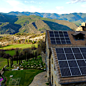 A photo of the photovoltaic panels on the roof of the farmhouse in the Spanish Pyrenees on the About Us page. This page gives some background to Aragon Active small group holidays in the Spanish Pyrenees