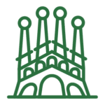 An icon of the Basílica de la Sagrada Família in Barcelona highlighting the section on travelling via Barcelona on our How to Get Here page with Aragon Active small group holidays in the Pyrenees
