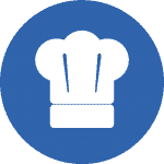 An blue icon with a white chefs hat representing our Cooking Holidays Spain in the Spanish Pyrenees with Aragon Active