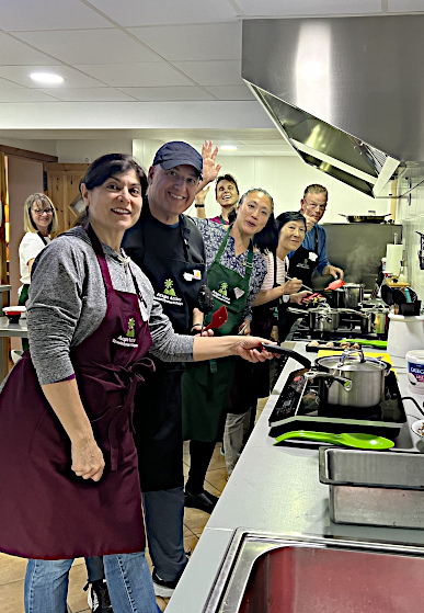 A group cooking on our Cooking holiday in the Spanish Pyrenees on Activity Holidays in Spain with Aragon Active
