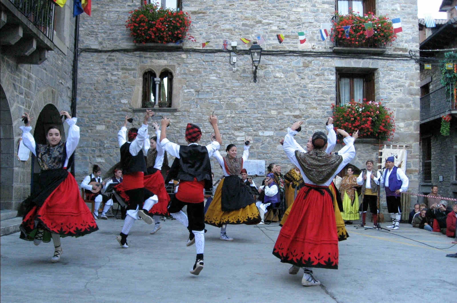 A group of dancers performing the jotas dance on the Culture and Gastronomy Holidays Spain with Aragon Active small group holidays