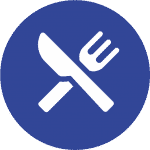 A blue icon with a white knife and fork illustrating the fact Culture and Gastronomy Holidays Spain is fully inclusive with Aragon Active small group holidays in the Spanish Pyrenees