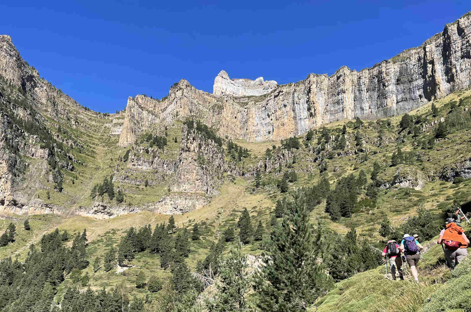 A group ascending on a pathway in Ordesa on walking holidays in Sapin with Aragon Active
