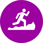 An purple icon with a white runner representing a runner for our Trail Running Holidays with Aragon Active small group holidays
