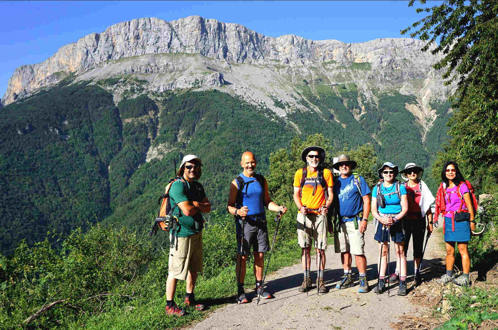 A group of hikers with a guide in the Spanish Pyrenees on Activity Holidays in Spain with Aragon Active