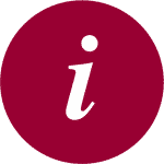 A burgundy icon with a white letter "i" illustrating the cultural visits on our Culture and Gastronomy Holidays Spain with Aragon Active small group holidays in the Spanish Pyrenees