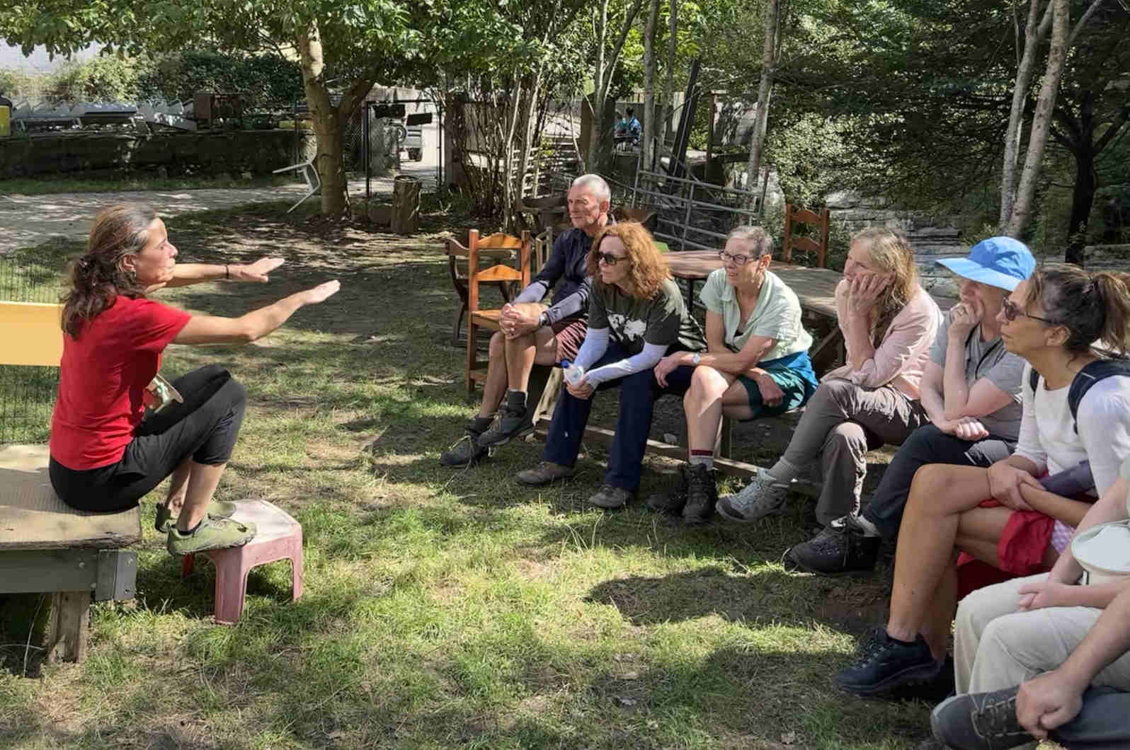 Students talking to a local shepherd on our Spanish Language Walking Holidays with Aragon Active small group holidays