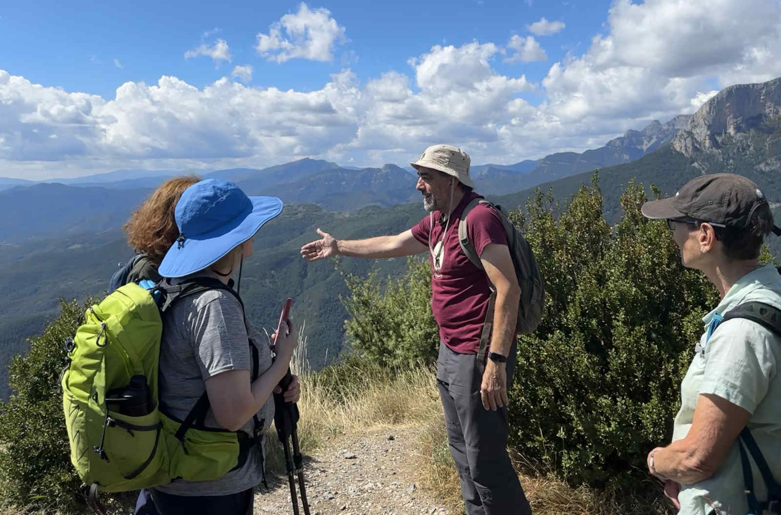 A group of students having a lesson in the Pyrenees mountains on our Spanish Language Walking Holidays