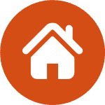 An orange icon with a white house illustrating the fact that guests stay in comfort on the Culture and Gastronomy Holidays Spain with Aragon Active small group holidays in the Spanish Pyrenees