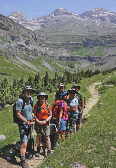 A small group of hikers in the Ordesa valley on Small Group Holidays Spain with Aragon Active
