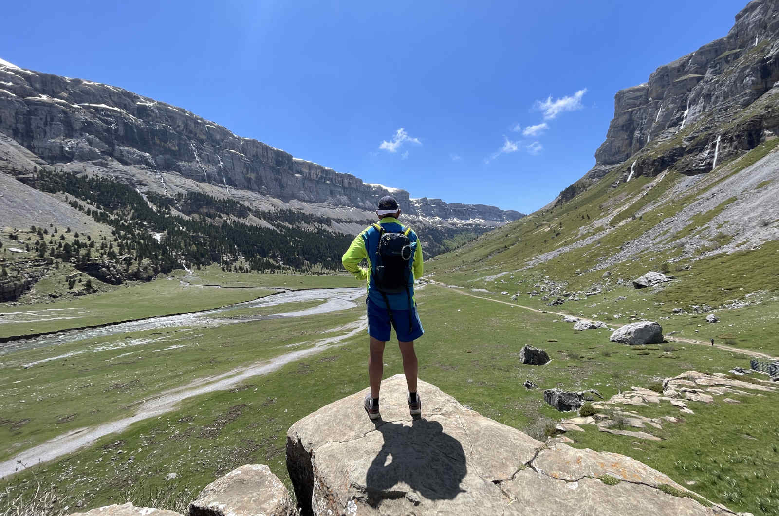 A hiker stands looking down the valley of Ordesa on Walking Holidays in Spain with Aragon Active