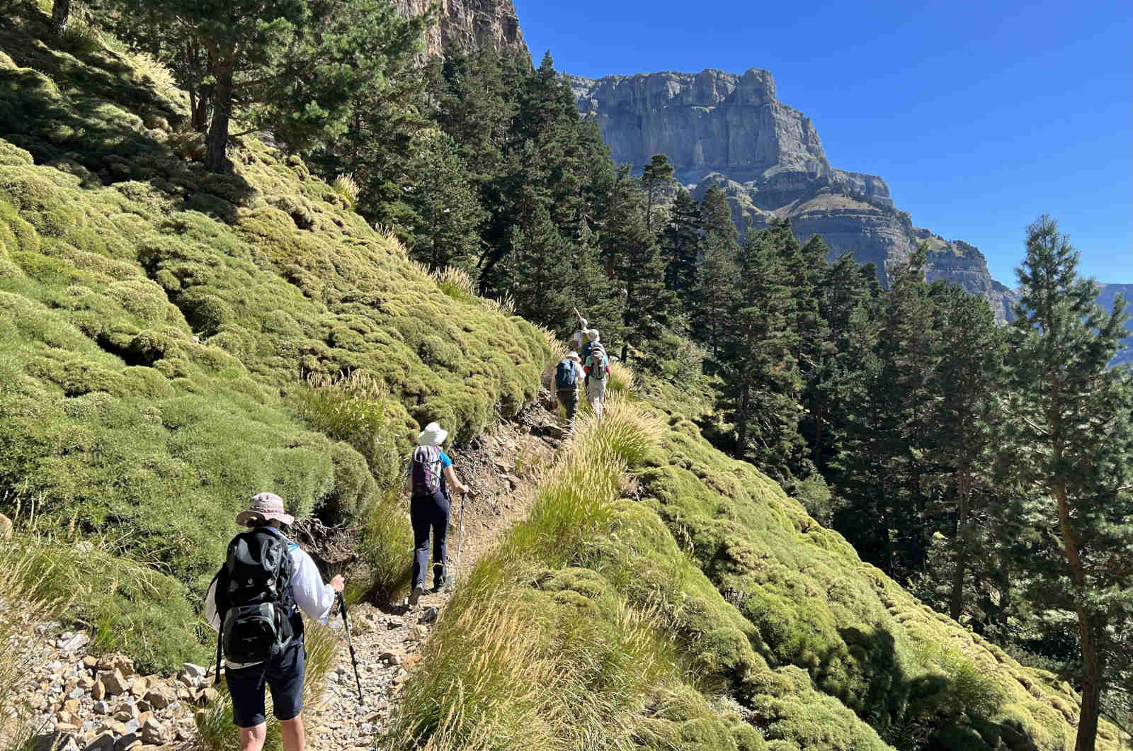 A group hiking on a faja with a guide on Walking Holidays in Spain with Aragon Active