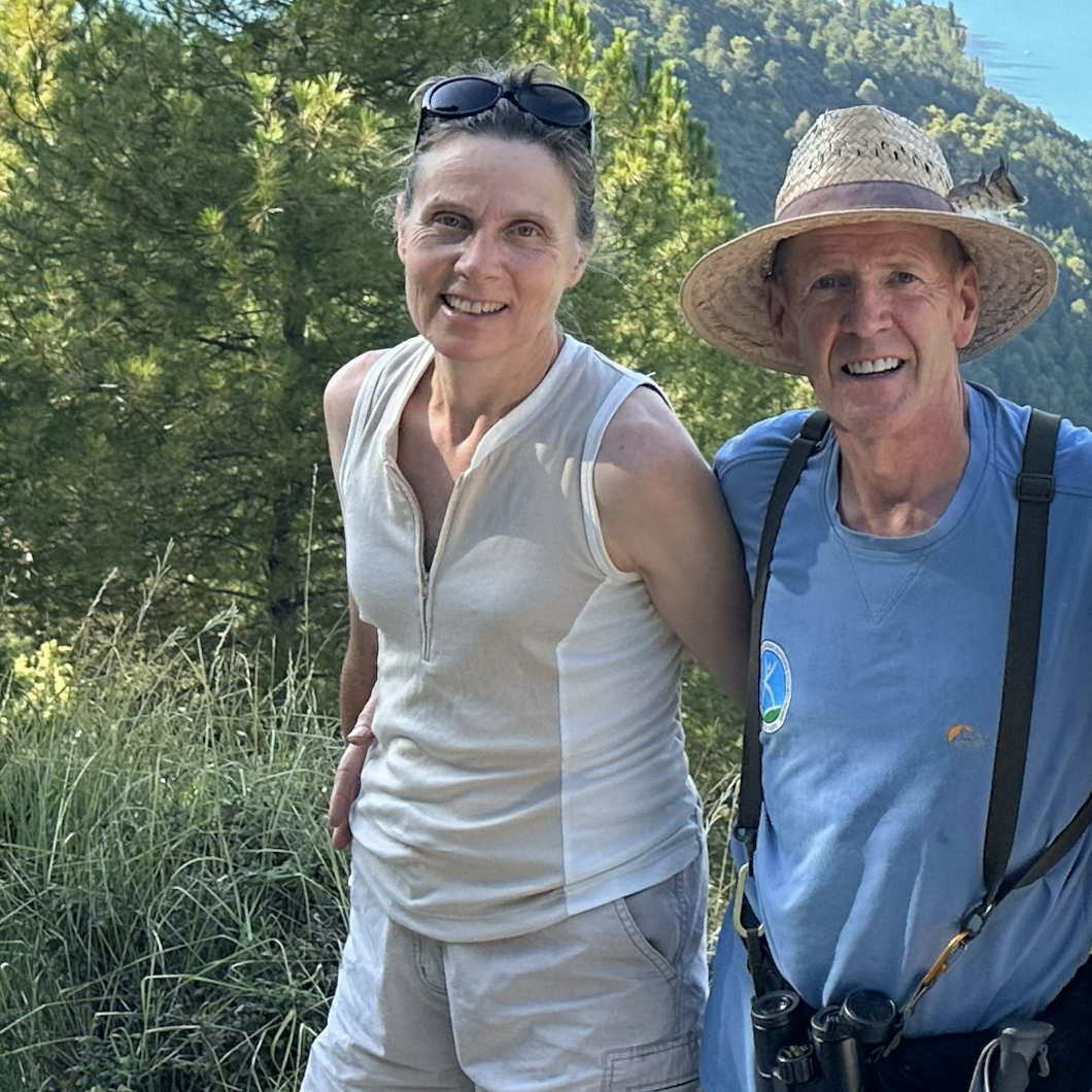 A photo of Simon and Lucy on the About Us page on the camino of San Úrbez. They are the co-founders of Aragon Active small group holidays in the Spanish Pyrenees