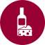 An icon with a wine bottle and cheese representing our culture and gastronomy holiday on Small Group Holidays Spain with Aragon Active